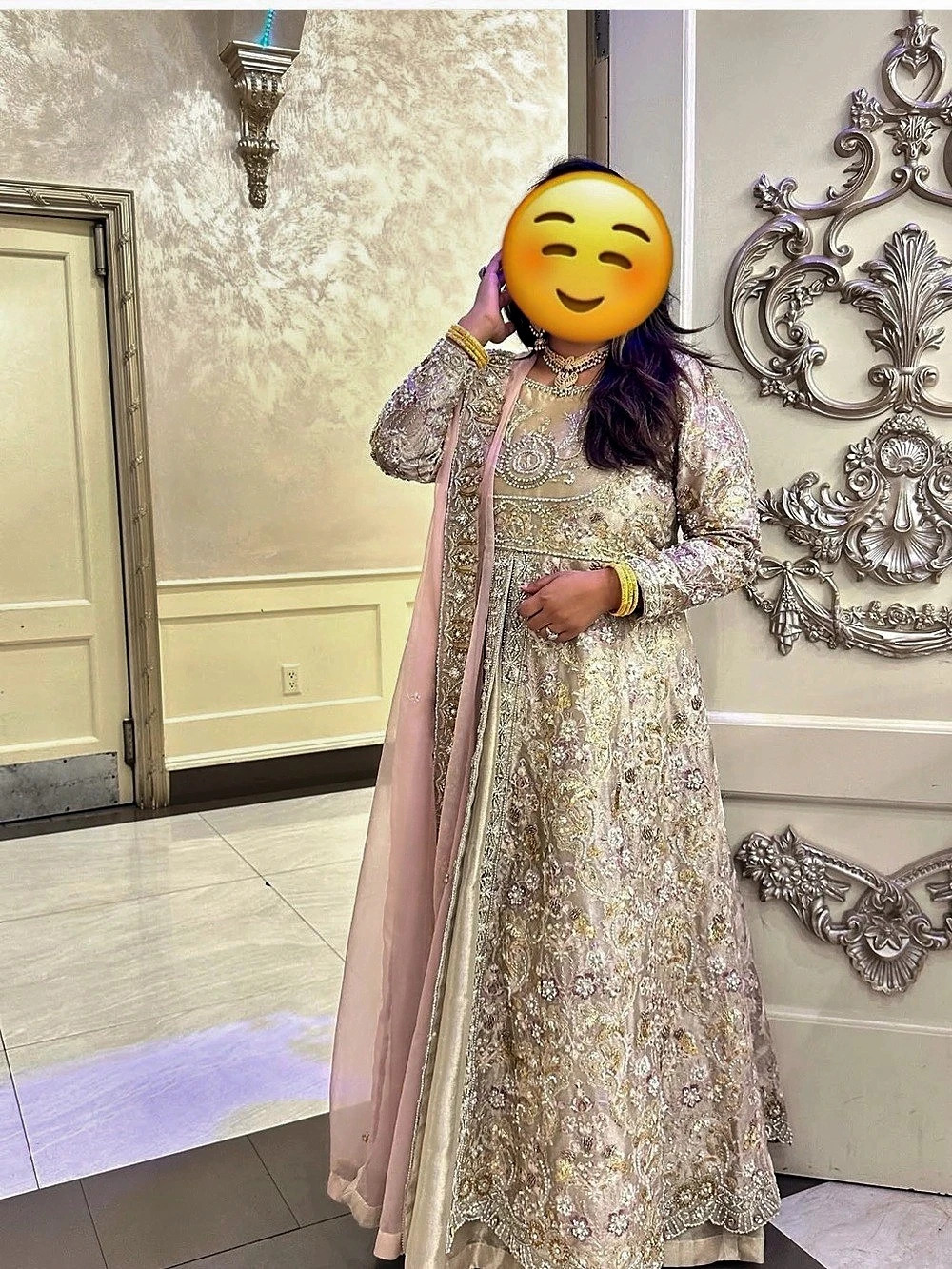 Embellished Floral Lehenga in Pink & Gold Like New